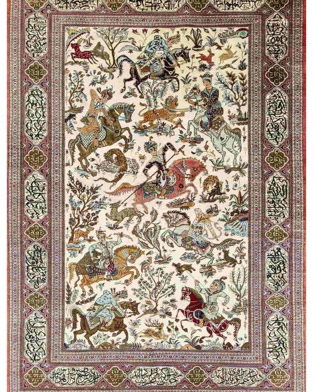 Tapis de chasse figuratif en soie